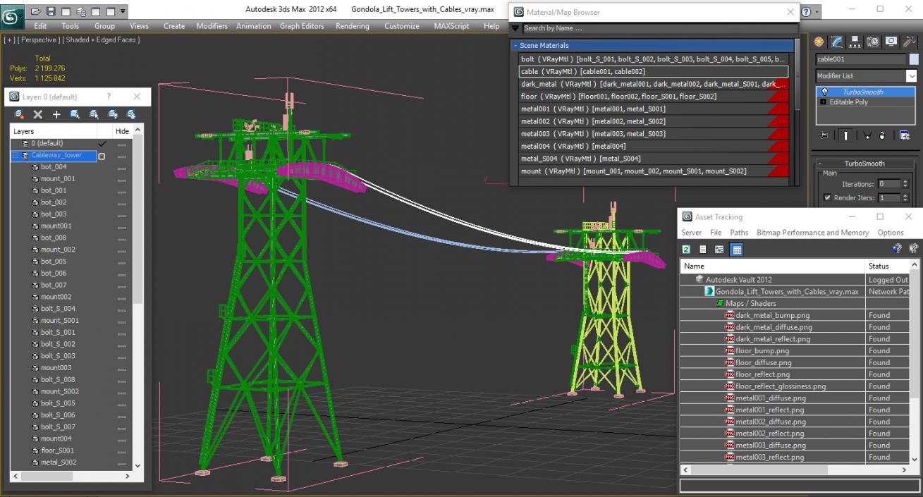 3D Gondola Lift Towers with Cables