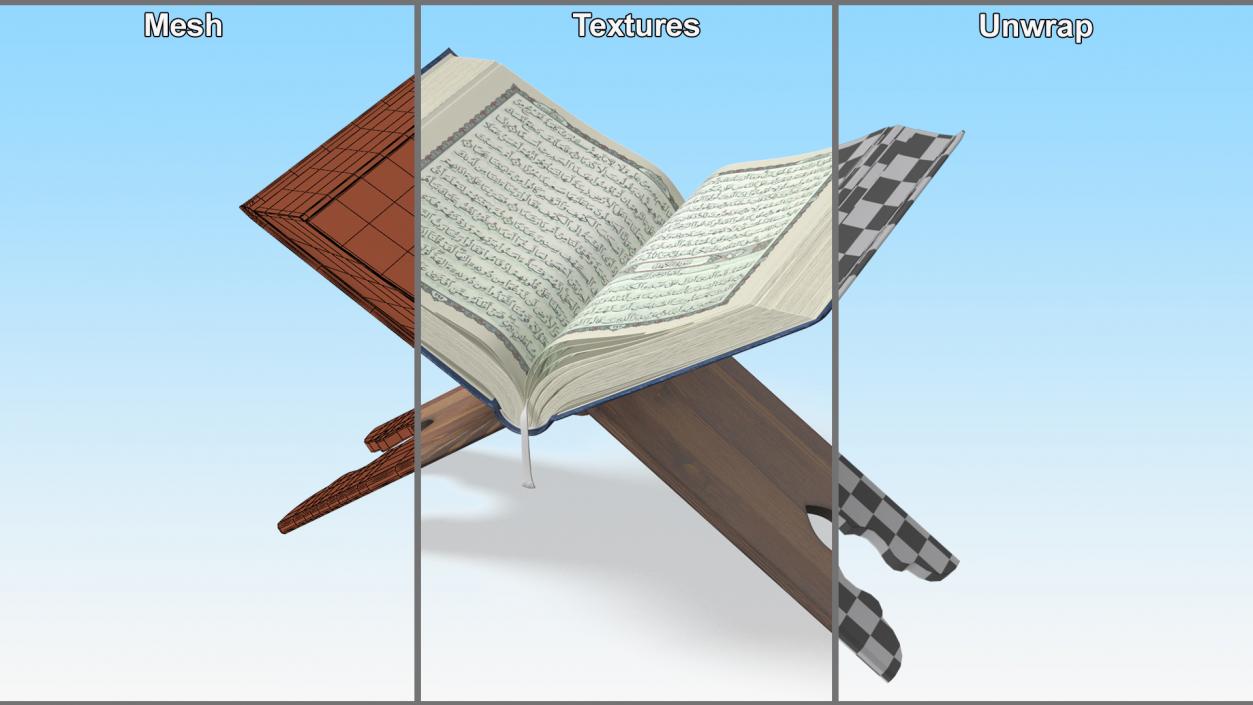 3D Holy Quran on Stand Blue Open 2