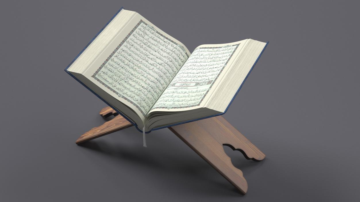 3D Holy Quran on Stand Blue Open 2