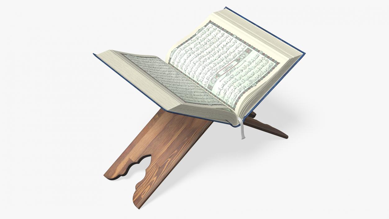 3D Holy Quran on Stand Blue Open 2