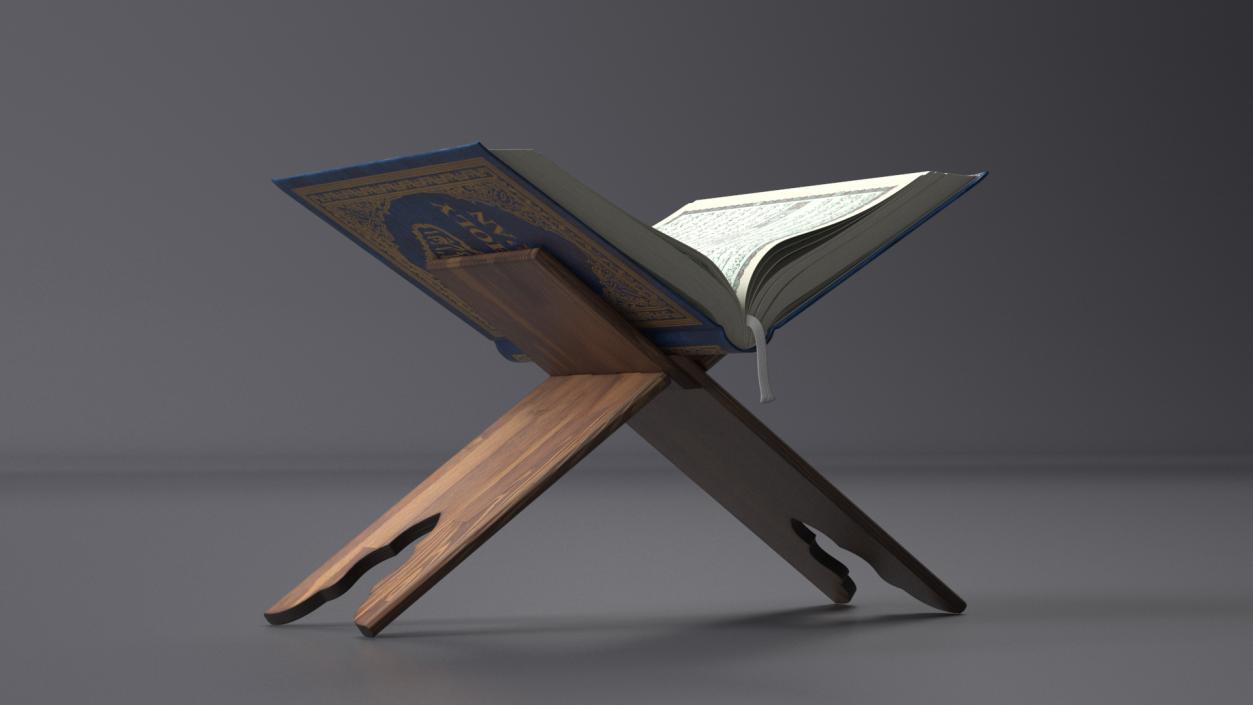 3D Holy Quran on Stand Blue Open 2