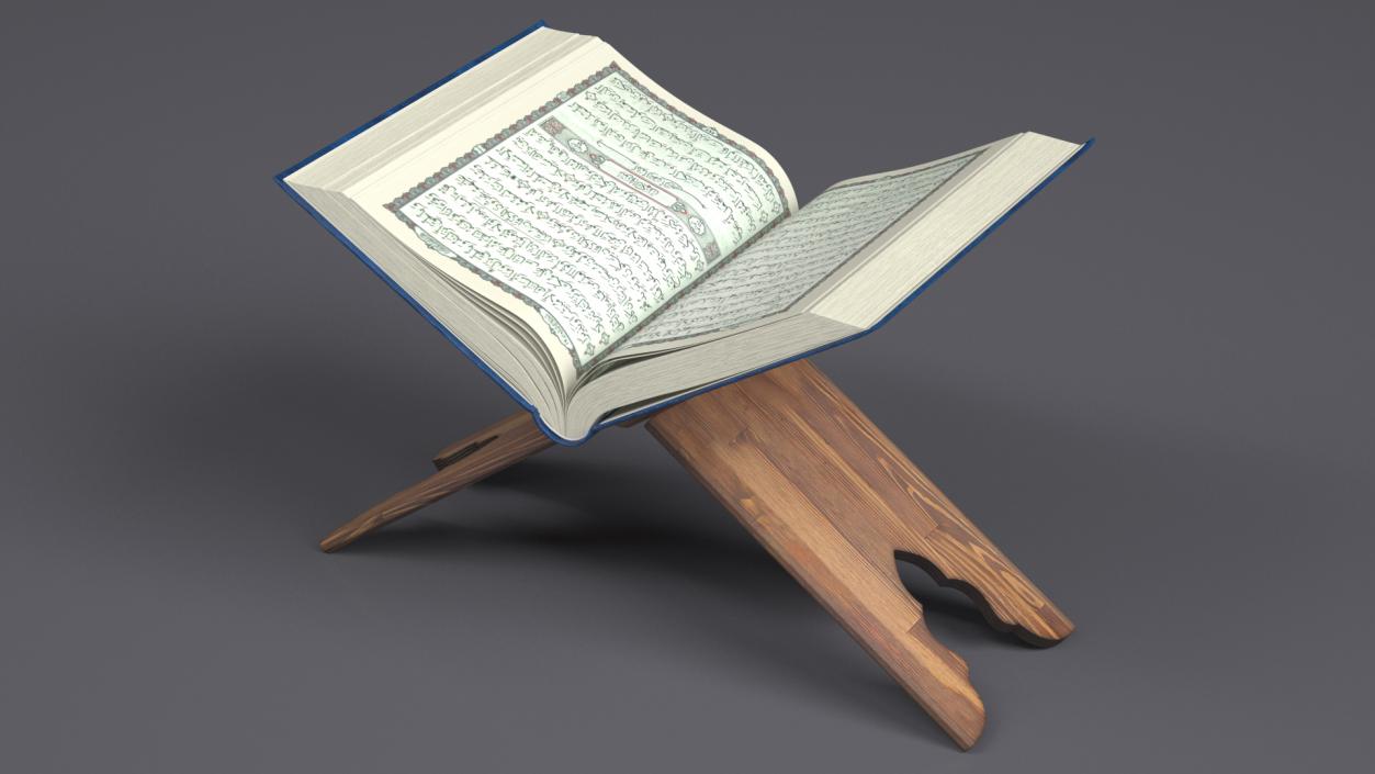 3D Holy Quran on Stand Blue Open 2