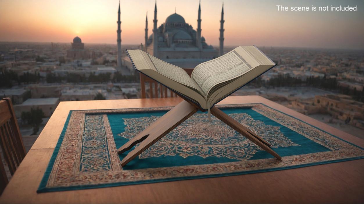 3D Holy Quran on Stand Blue Open 2