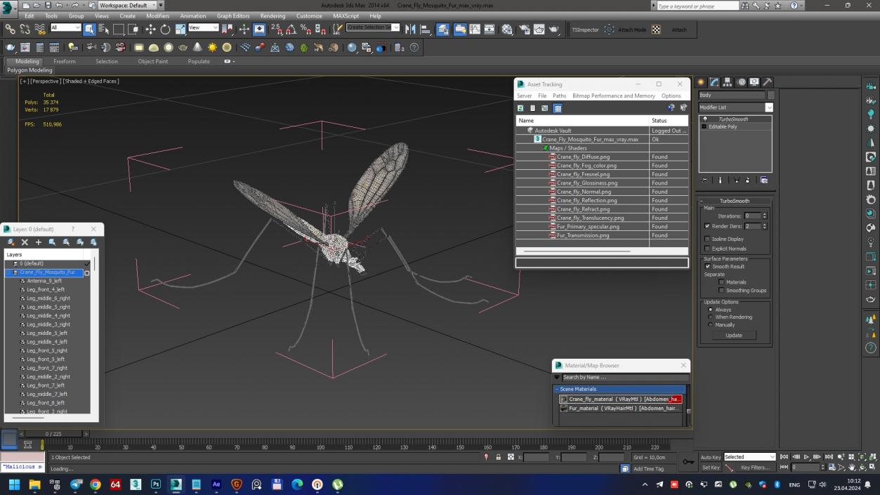 Crane Fly Mosquito Fur 3D