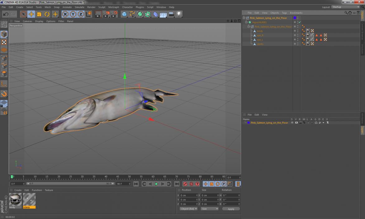 3D model Pink Salmon Lying on the Floor