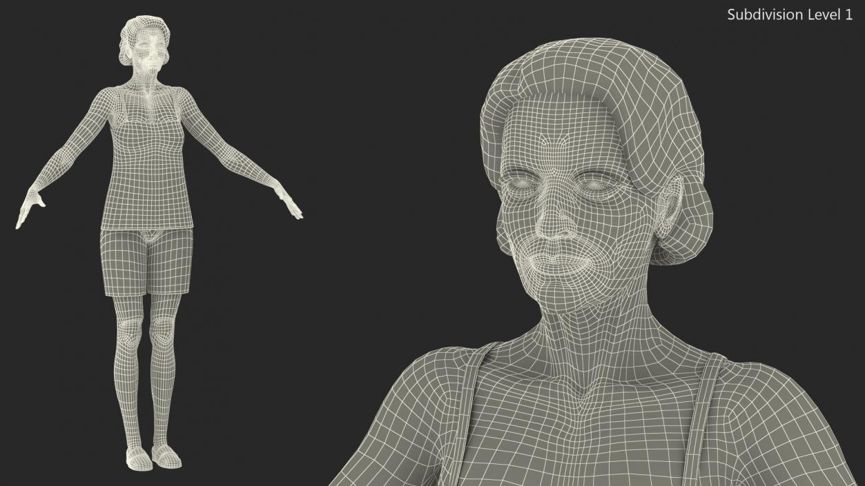 3D model Elderly Woman in Pijama Rigged