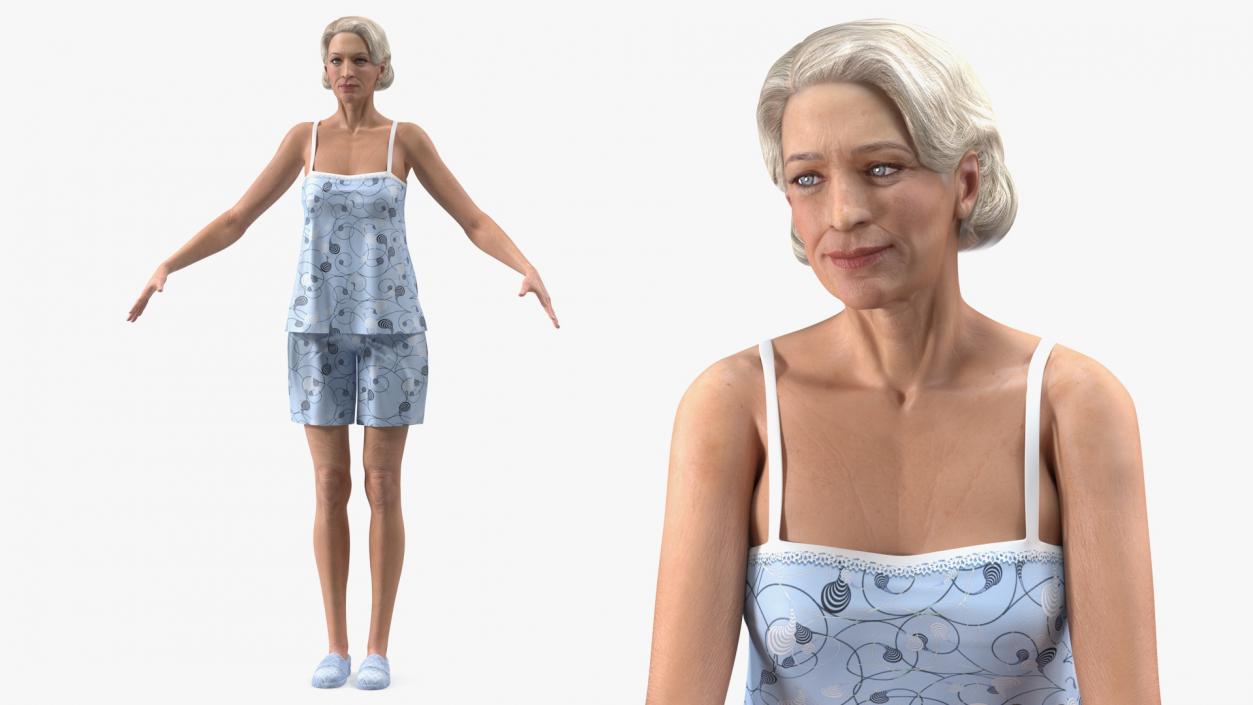 3D model Elderly Woman in Pijama Rigged