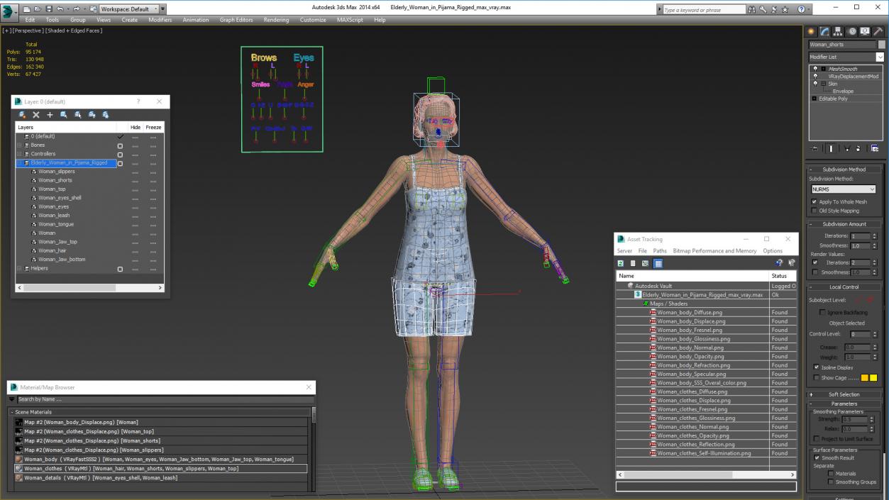 3D model Elderly Woman in Pijama Rigged