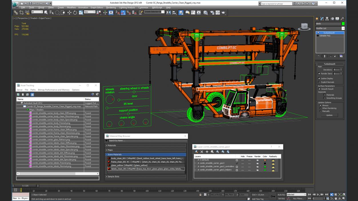 Combi-SC Range Straddle Carrier Clean Rigged 3D model