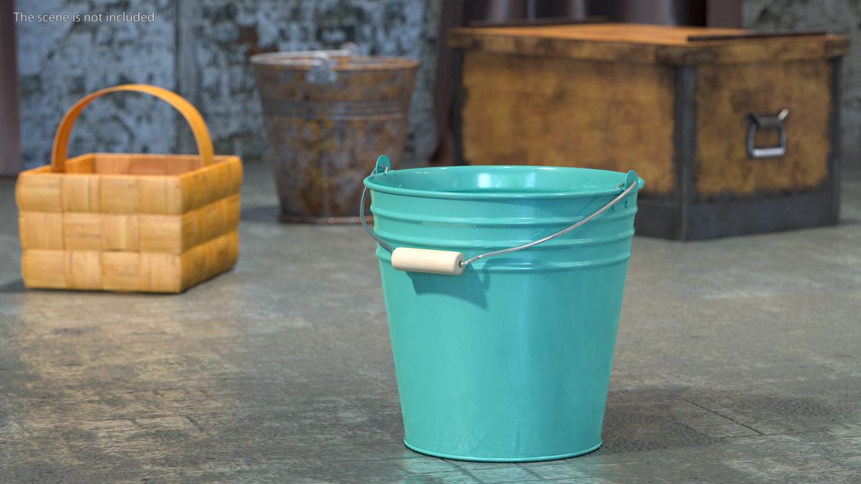 3D Antique Cleaning Pail with Wood Handle model