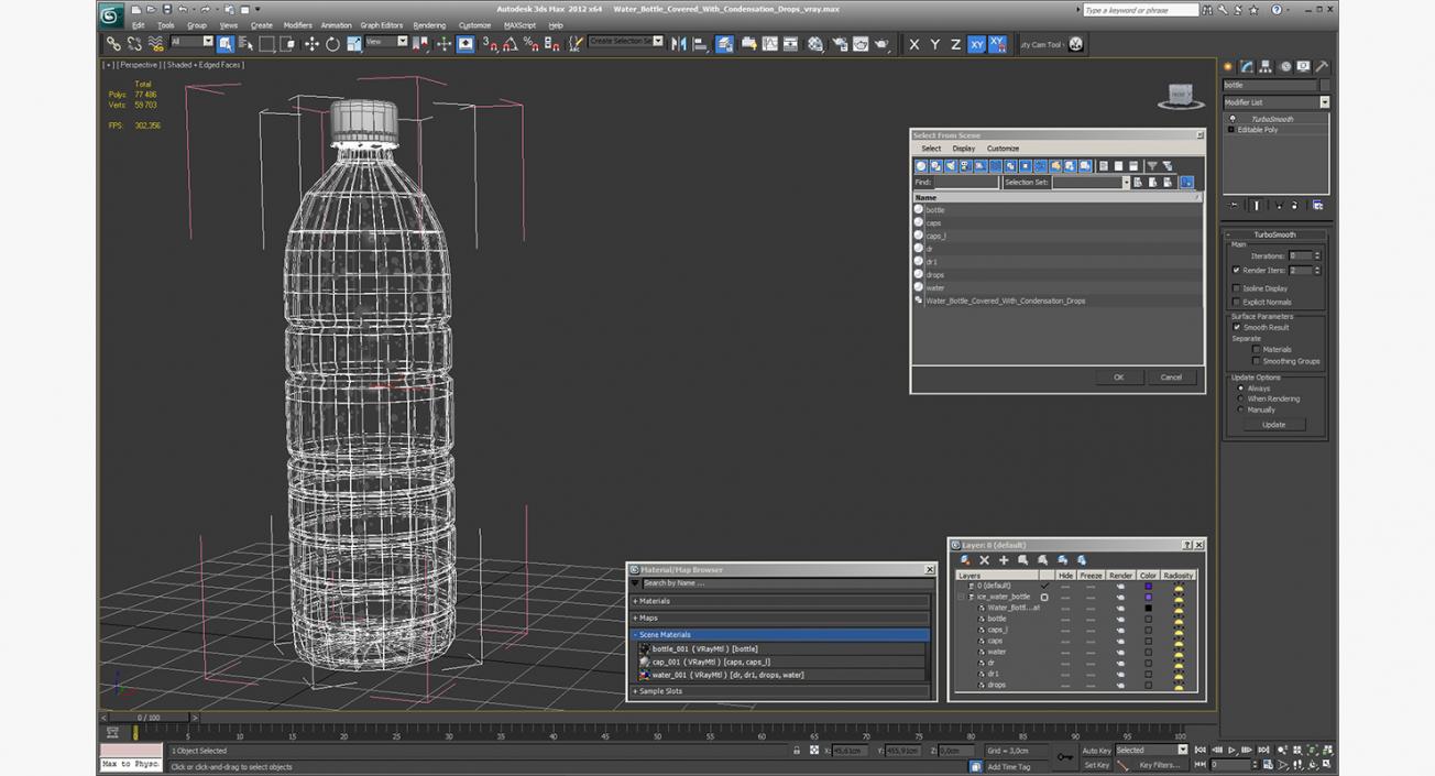 Water Bottle Covered With Condensation Drops 3D model