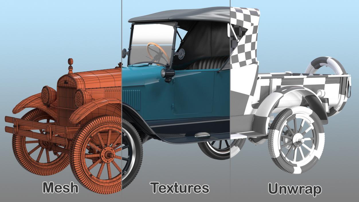 3D model Ford Model T Roadster Pickup Rigged