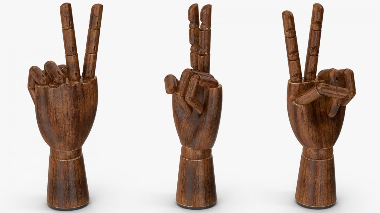 3D model Dark Wood Mannequin Hand Peace Pose