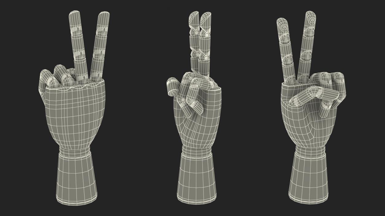 3D model Dark Wood Mannequin Hand Peace Pose