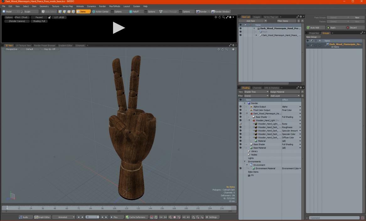 3D model Dark Wood Mannequin Hand Peace Pose