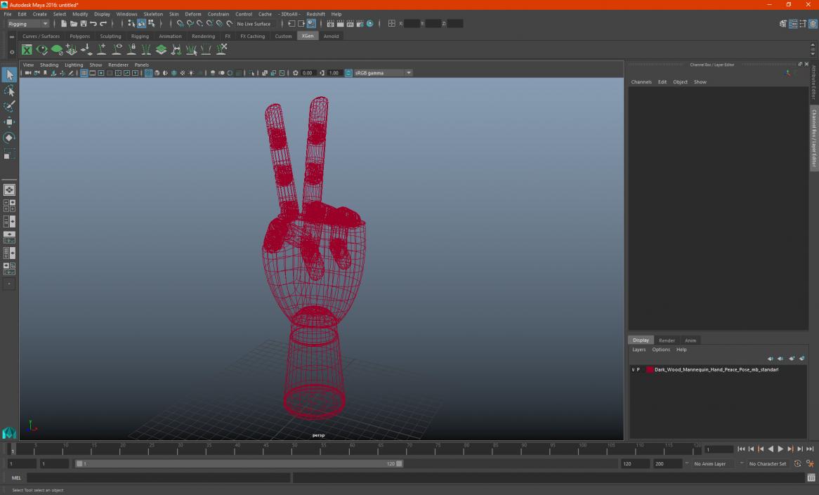 3D model Dark Wood Mannequin Hand Peace Pose