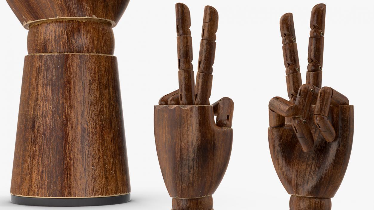 3D model Dark Wood Mannequin Hand Peace Pose