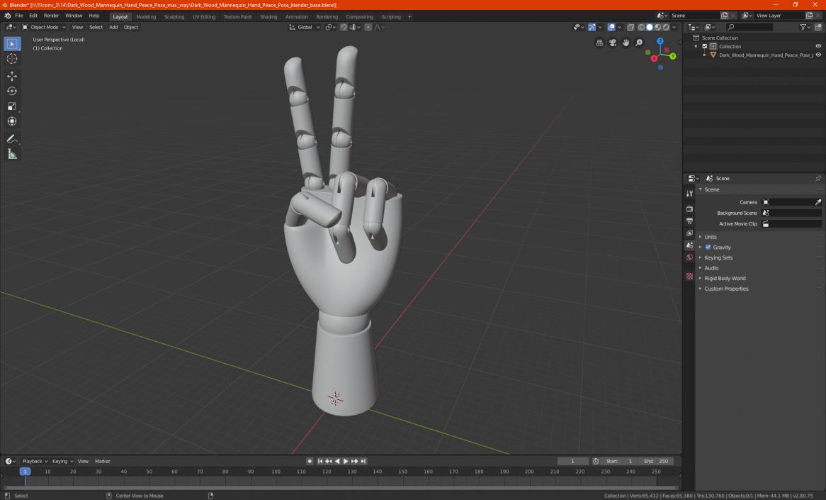 3D model Dark Wood Mannequin Hand Peace Pose