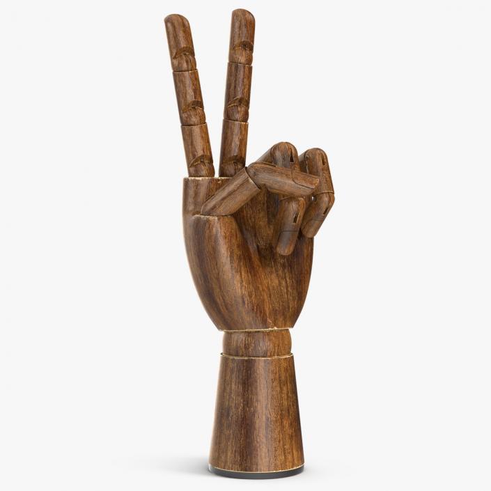 3D model Dark Wood Mannequin Hand Peace Pose