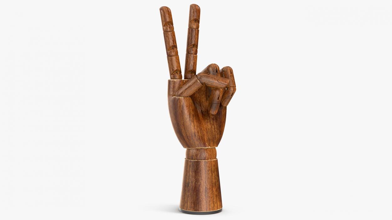 3D model Dark Wood Mannequin Hand Peace Pose