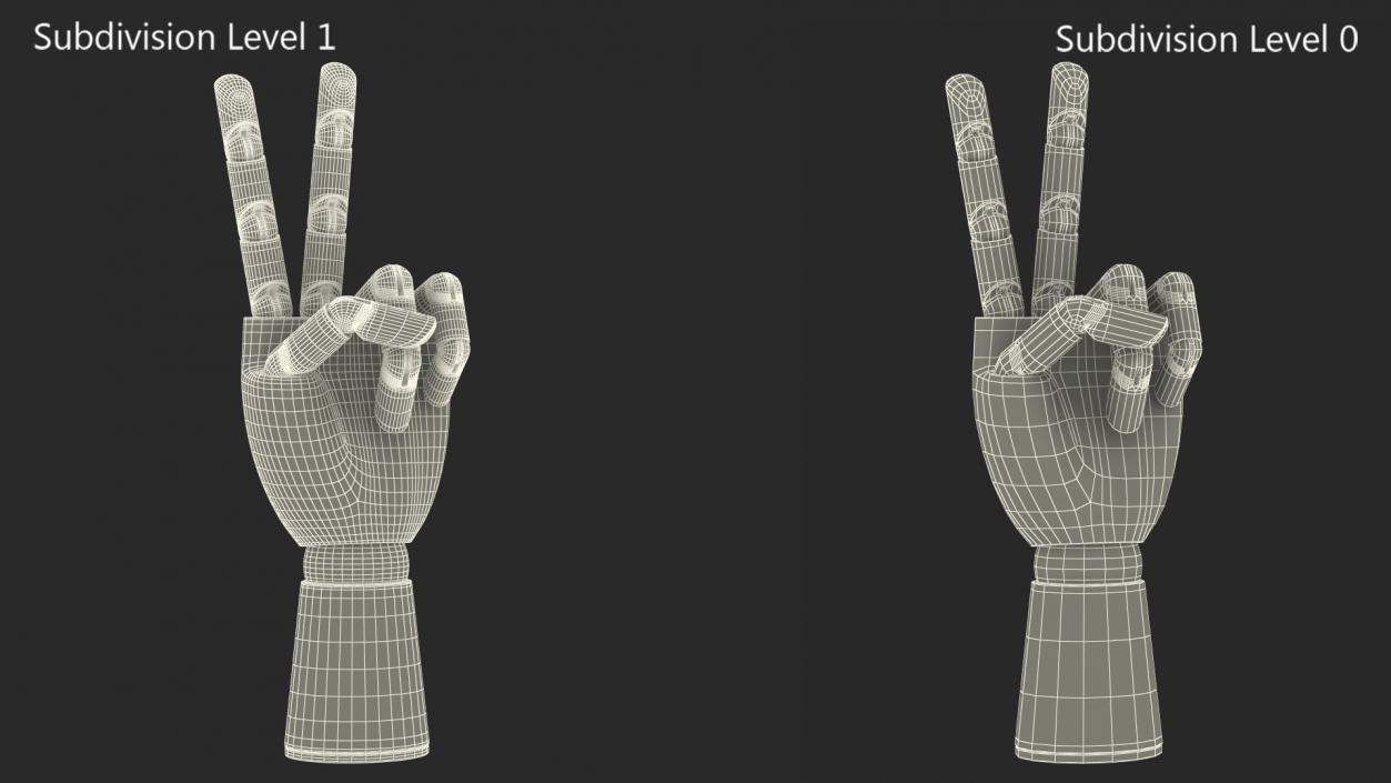 3D model Dark Wood Mannequin Hand Peace Pose