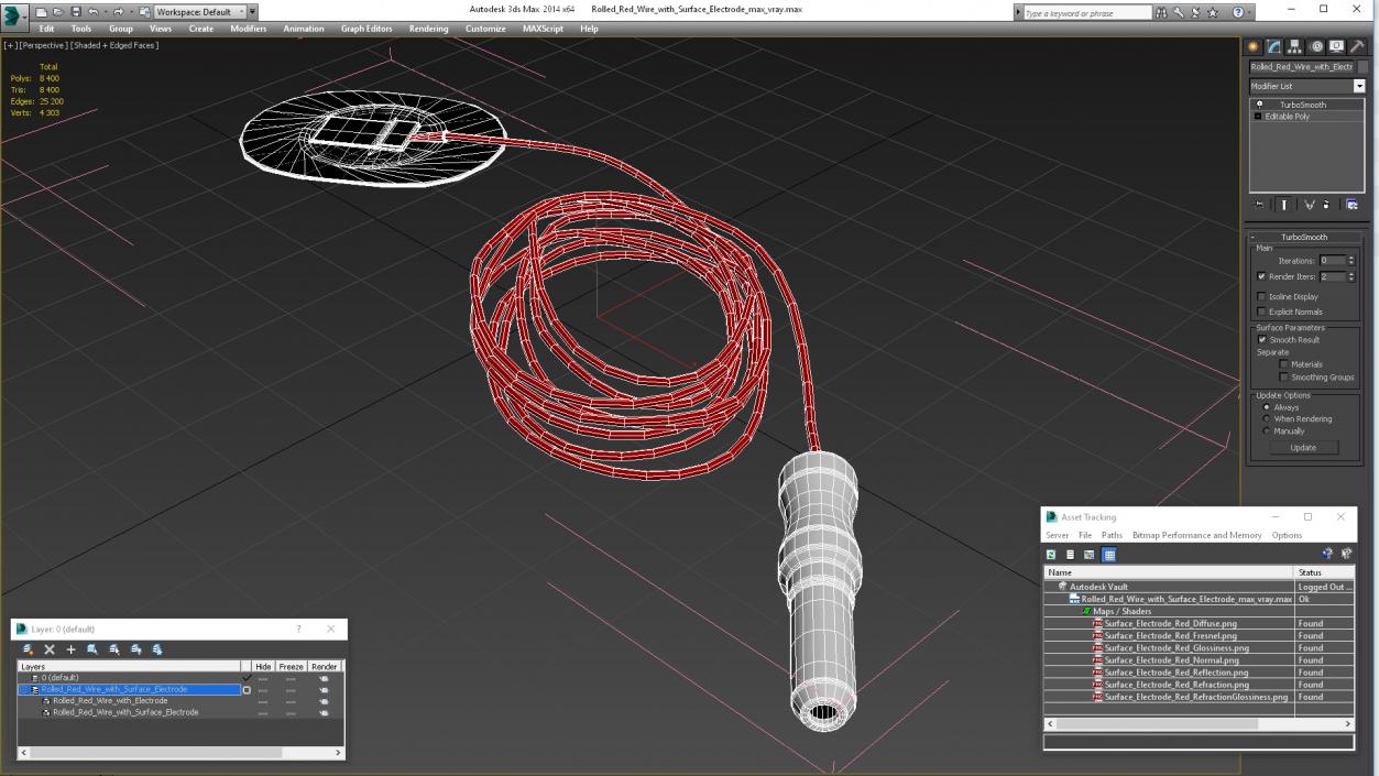 3D Rolled Red Wire with Surface Electrode model