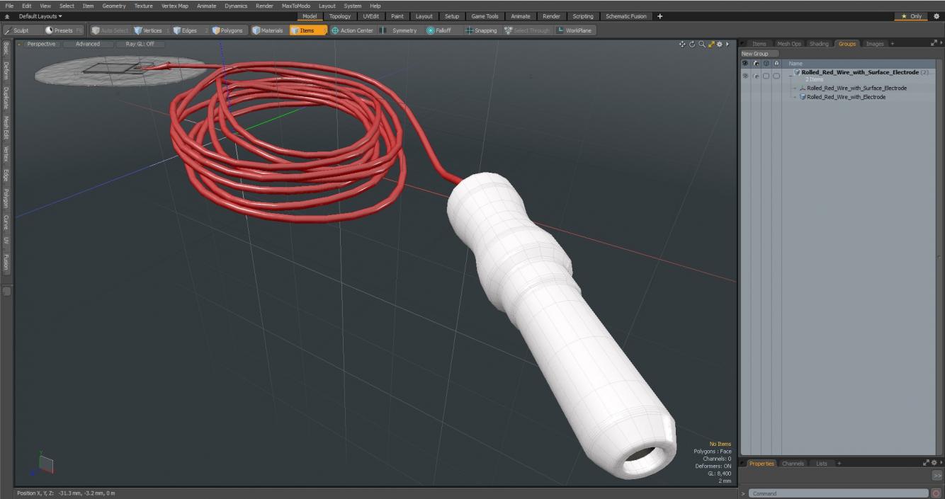 3D Rolled Red Wire with Surface Electrode model