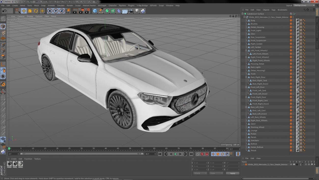 3D White 2023 Mercedes E-Class Simple Interior model