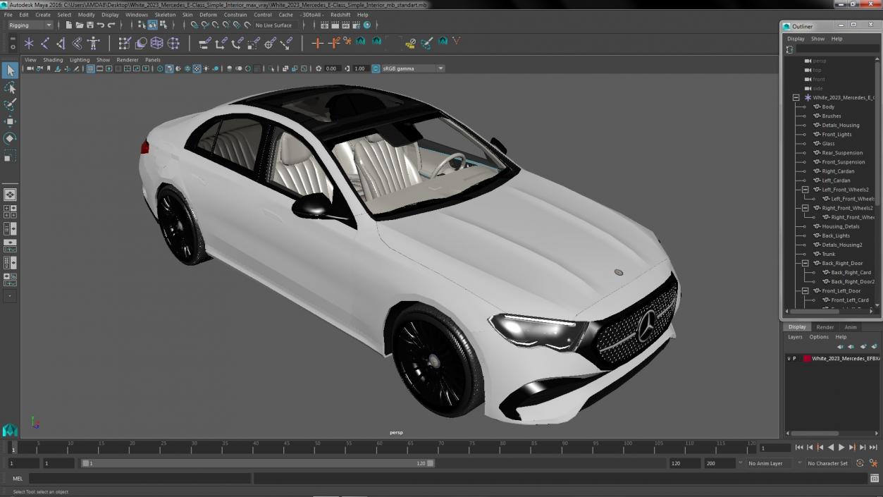 3D White 2023 Mercedes E-Class Simple Interior model