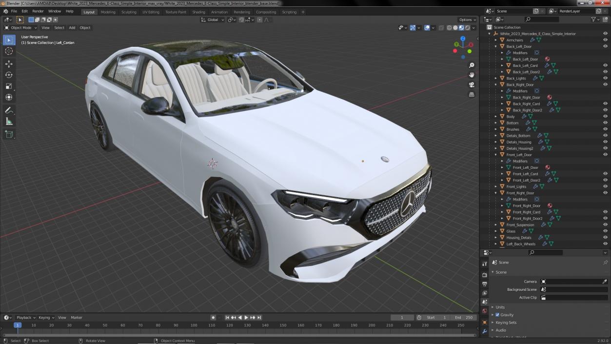 3D White 2023 Mercedes E-Class Simple Interior model