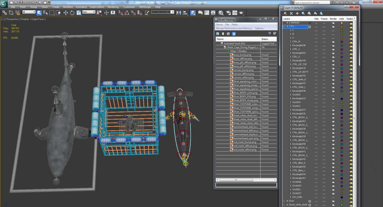 Shark Cage Diving Rigged 3D model