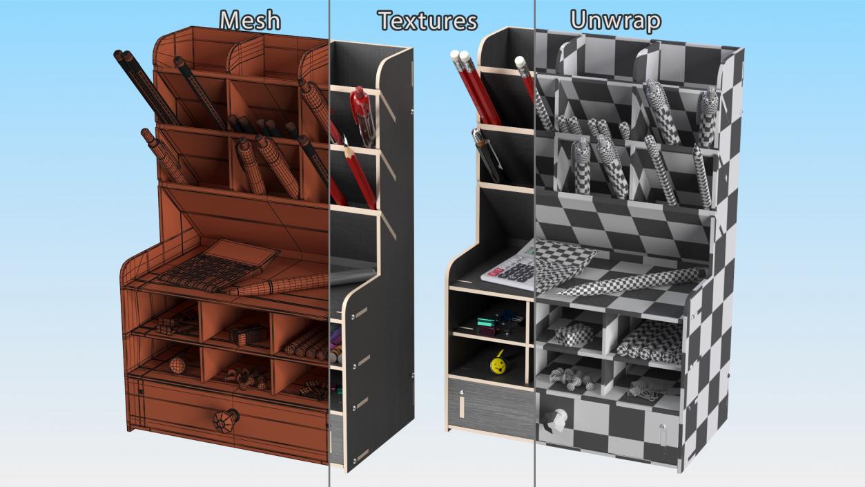 3D Office Stationery Organizer with Supplies