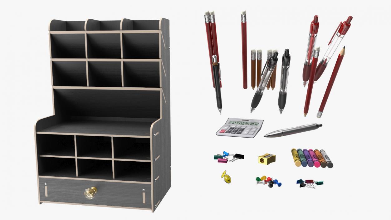 3D Office Stationery Organizer with Supplies