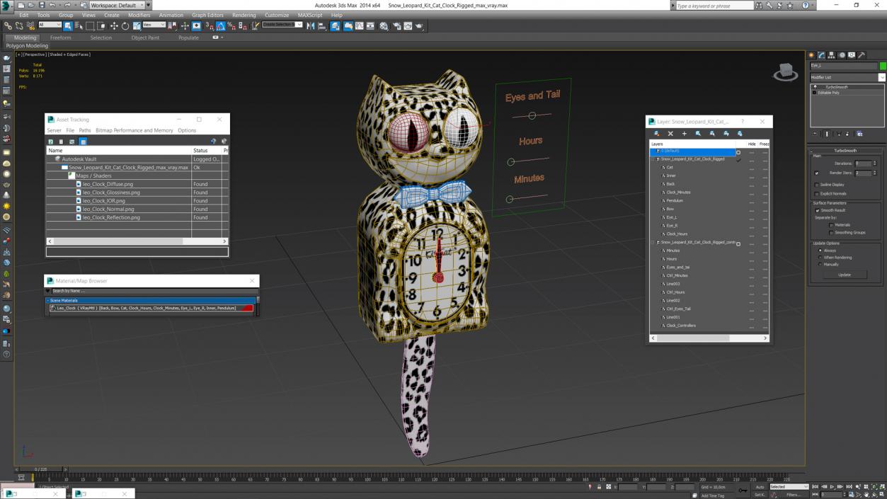 3D Snow Leopard Kit Cat Clock Rigged model