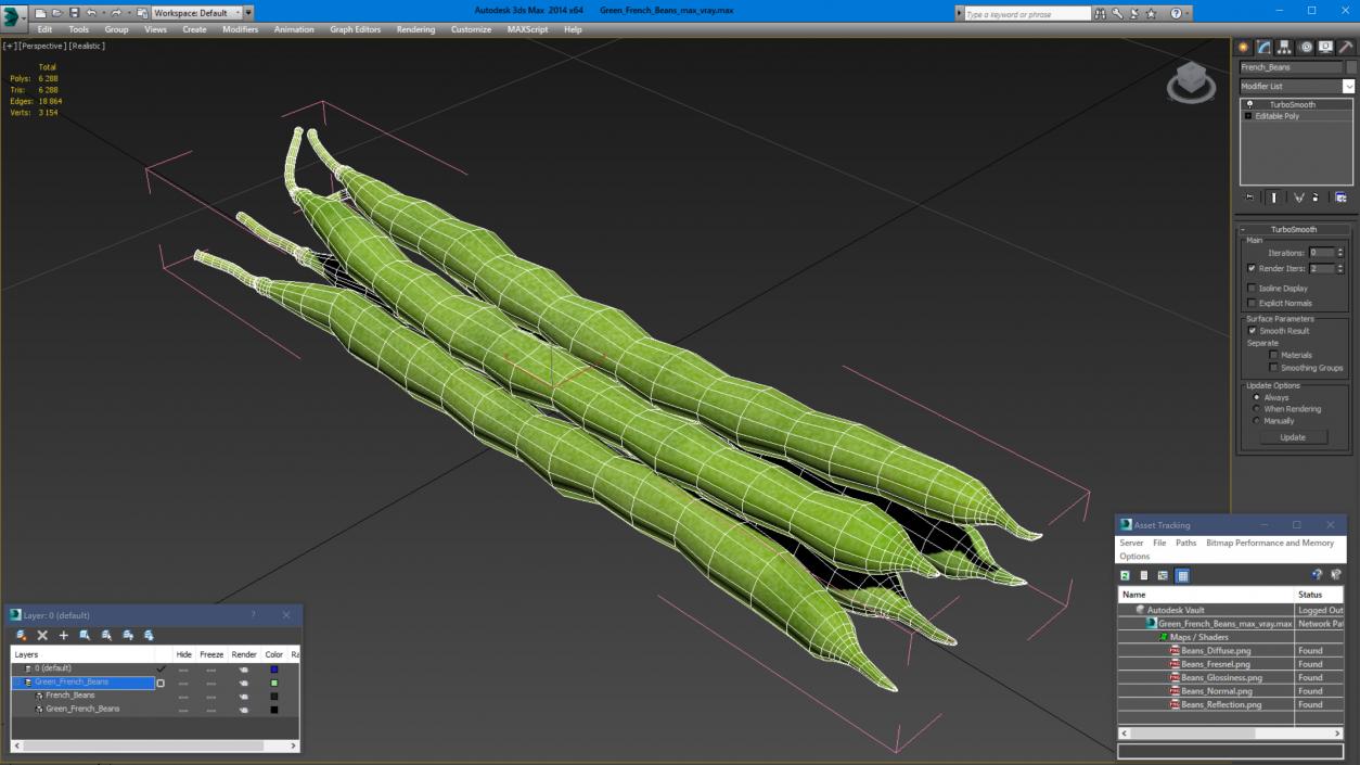 3D Green French Beans model