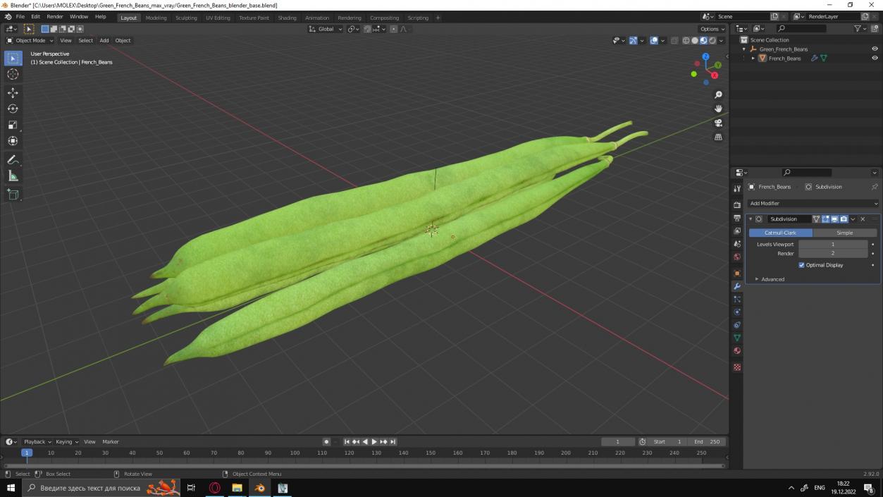 3D Green French Beans model