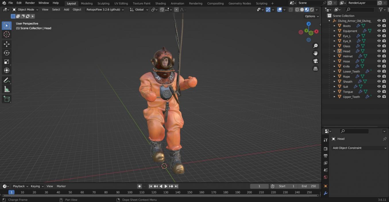 3D Diving Armor Old Diving Pose model