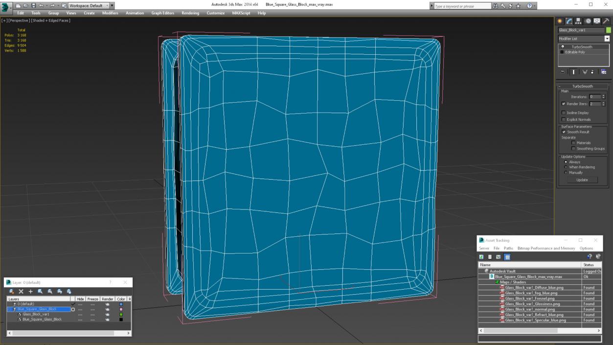 3D Blue Square Glass Block model