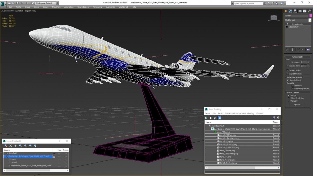 3D model Bombardier Global 6000 Scale Model with Stand