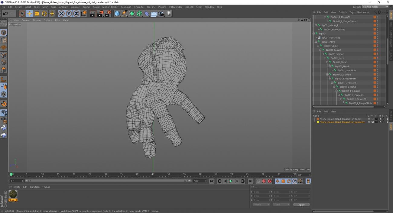 Stone Golem Hand Rigged for Cinema 4D 3D