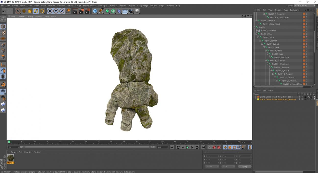 Stone Golem Hand Rigged for Cinema 4D 3D