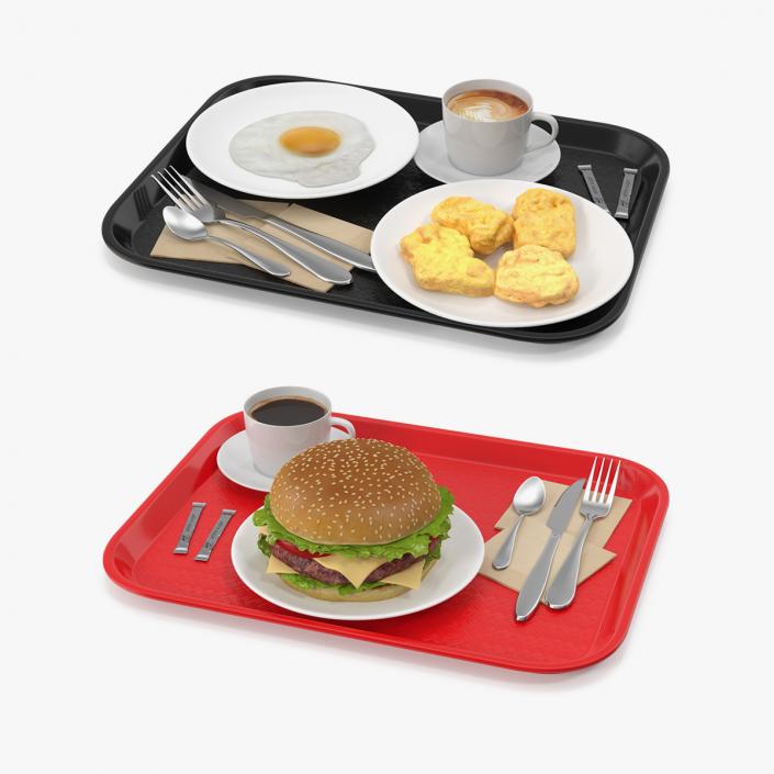 3D Fast Food Trays Collection