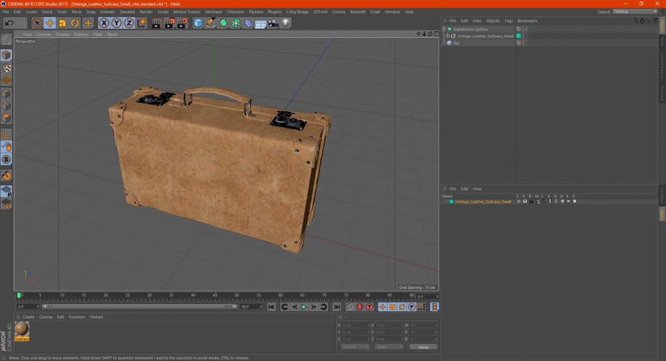 3D model Vintage Leather Suitcase Small