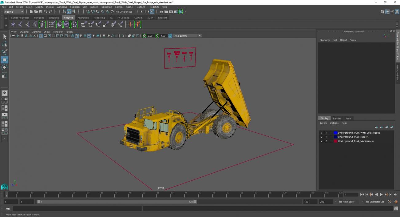 3D Underground Truck With Coal Rigged for Maya model