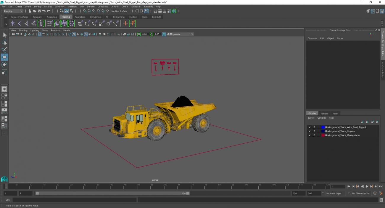 3D Underground Truck With Coal Rigged for Maya model