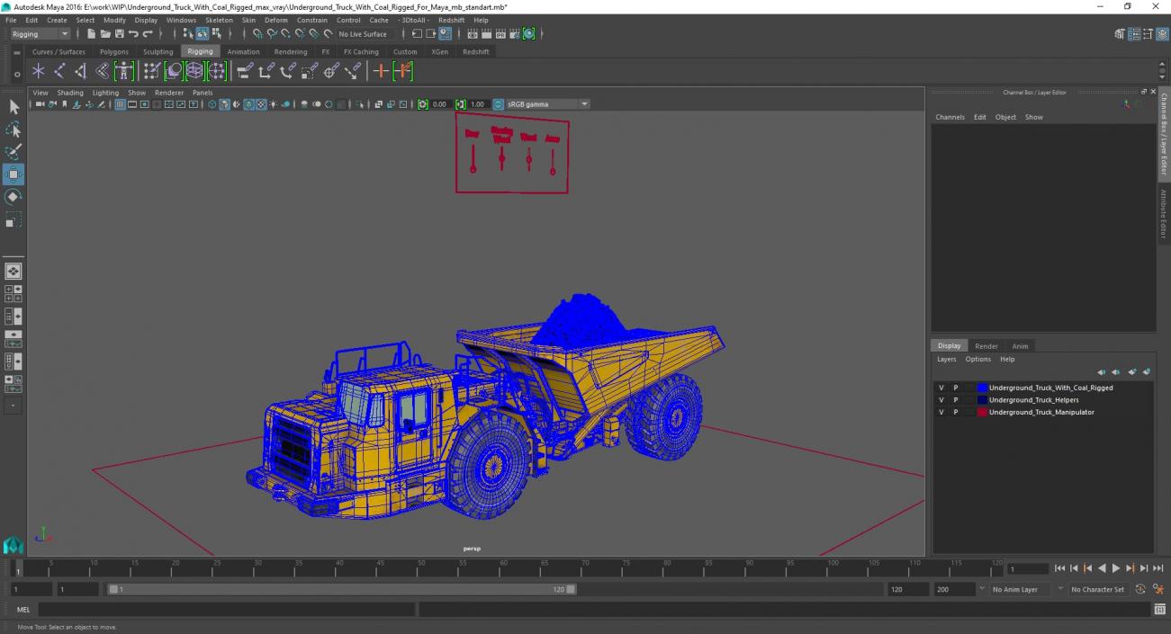 3D Underground Truck With Coal Rigged for Maya model