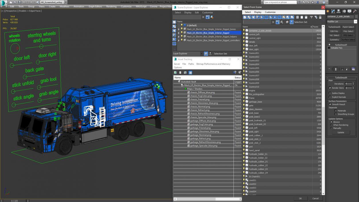 Mack LR Electric Blue Simple Interior Rigged 3D model