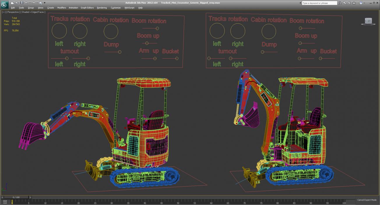 Tracked Mini Excavator Generic Rigged 3D