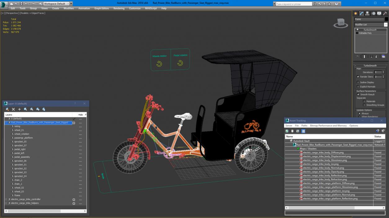 3D model Rad Power Bike RadBurro with Passenger Seat Rigged