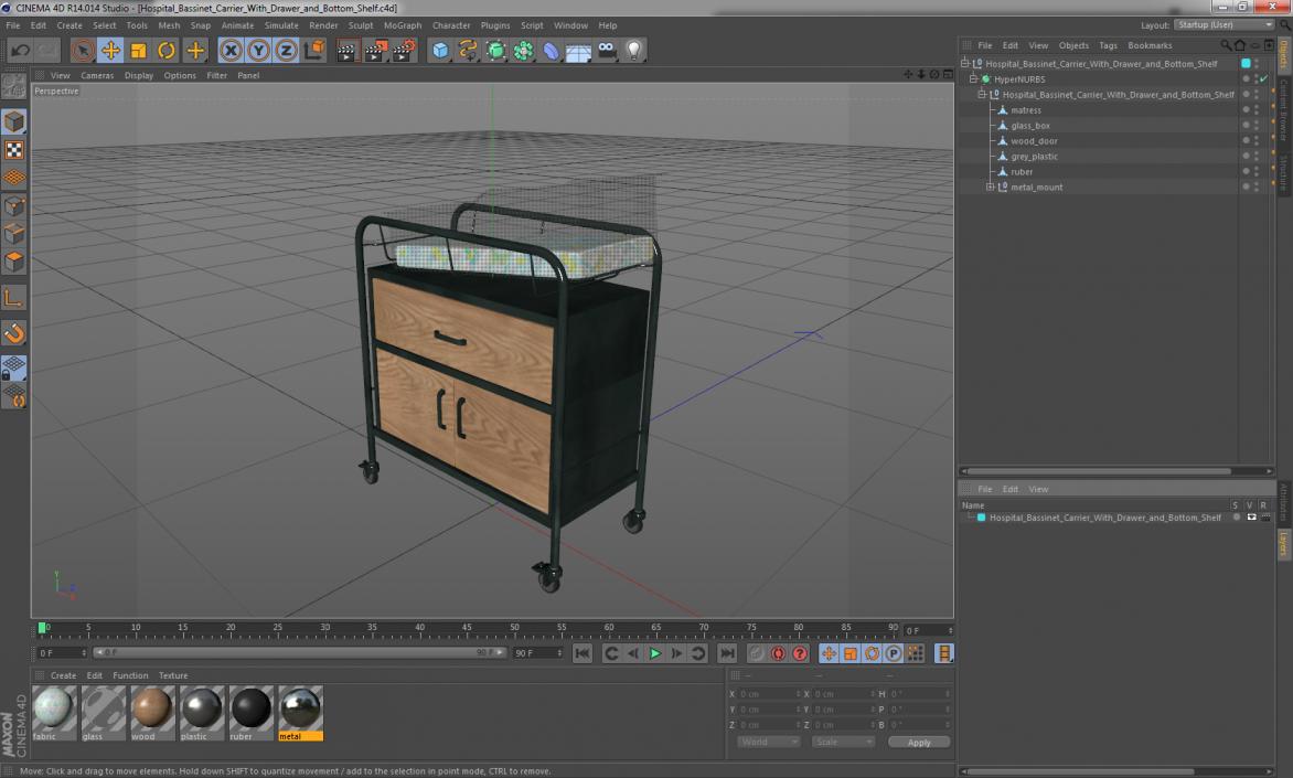 Hospital Bassinet Carrier With Drawer and Bottom Shelf 3D model